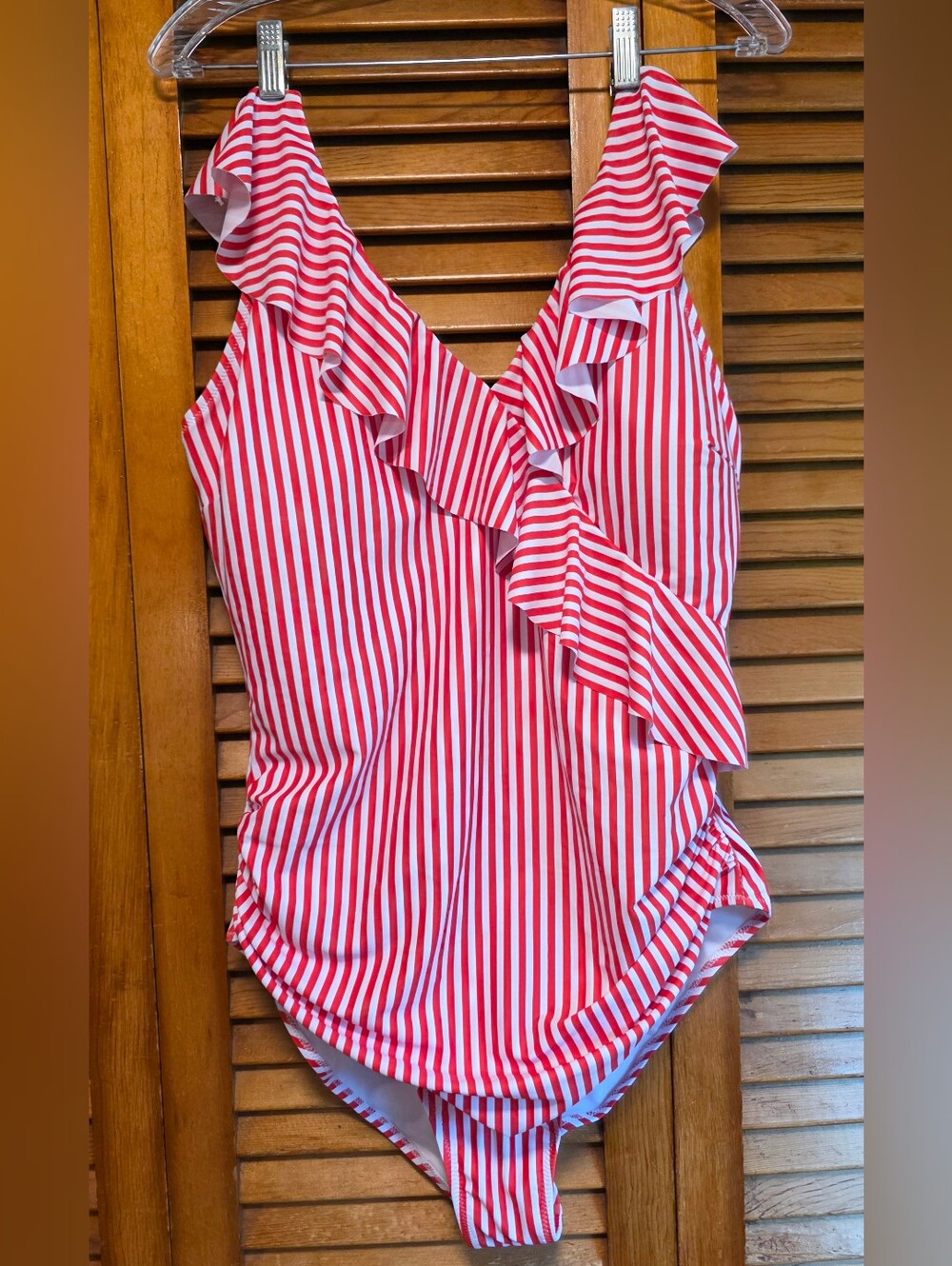NWT Blooming Jelly Red White Striped Ruffle Swimsuit One Piece XXL